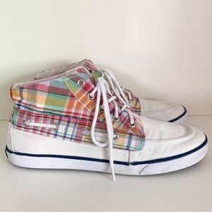 Vintage Ralph Lauren rainbow plaid boat shoes mid top sneakers